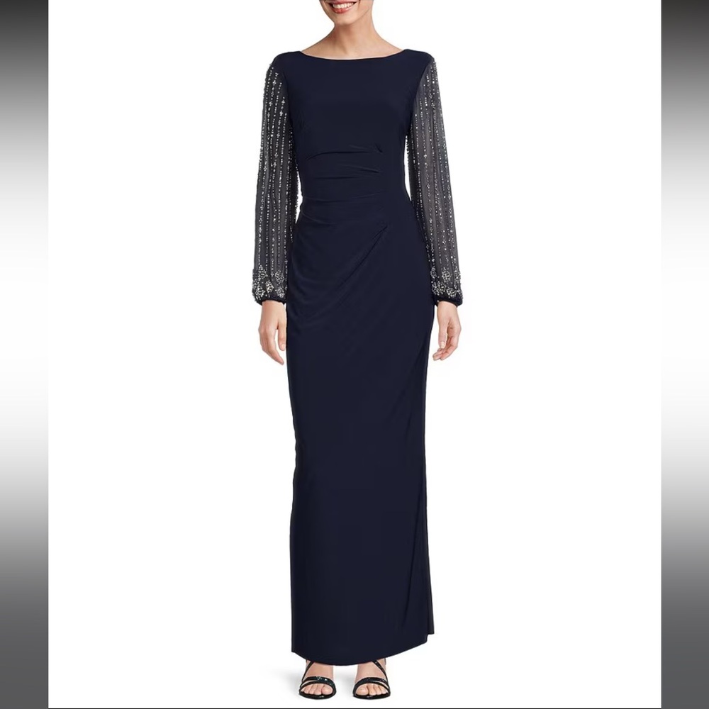 Marina Beaded Sleeve Evening Gown